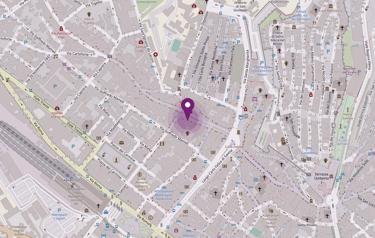 Mappa con la posizione del Violet Lounge Bar in Corso Vittorio Emanuele II 62 a Cagliari